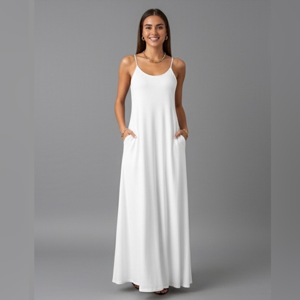 Cami Maxi Flared Tee Dress White